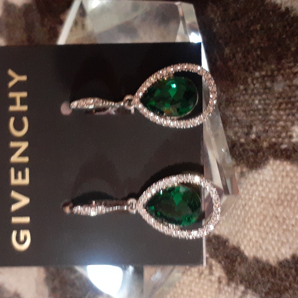 Givenchy Silver and Green Teardrop Earrings